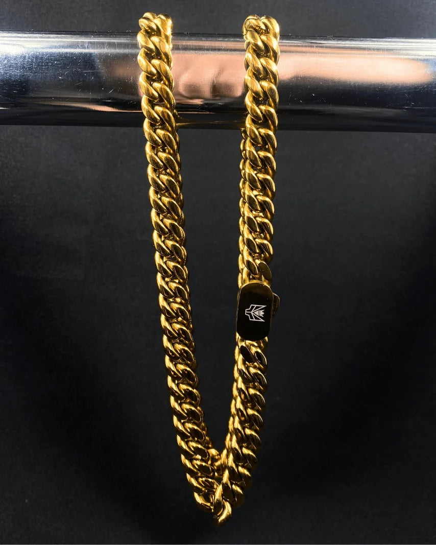 Cadena cubana de 10mm en oro laminado 18K sobre acero quirúrgico 316L
