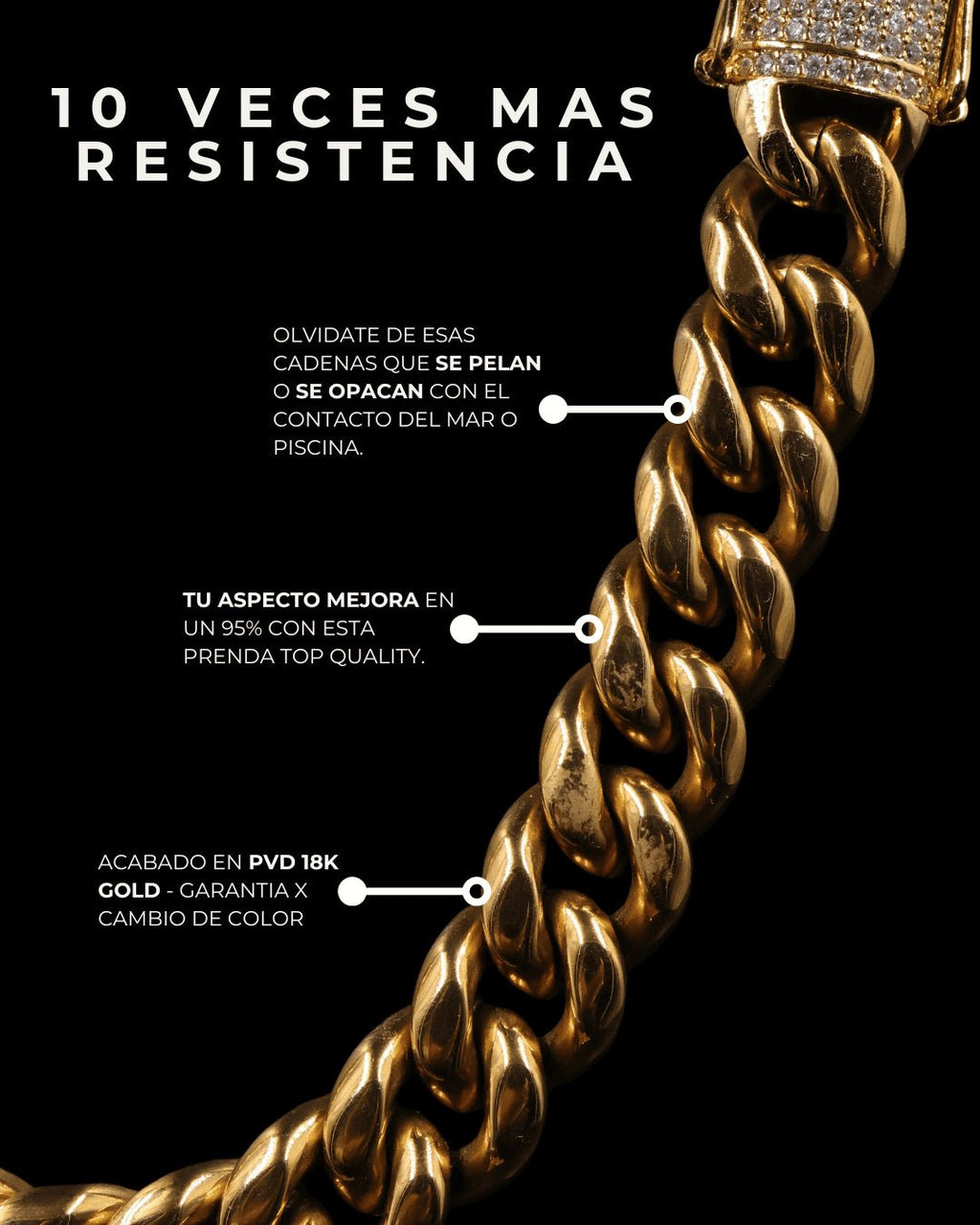 Cadena Miami Cuban - 10mm Oro Laminado 18k - Alpha Elements 18k