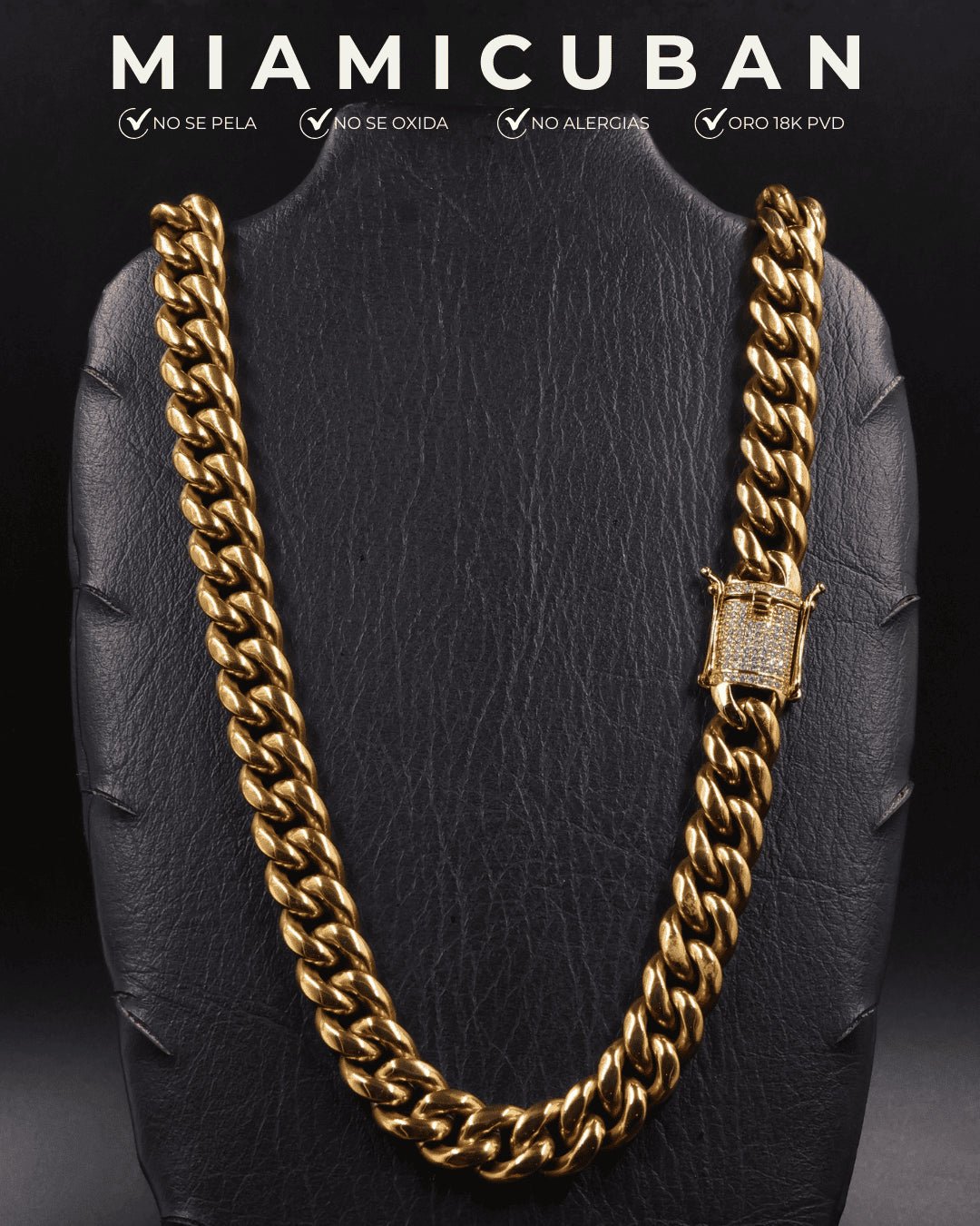 Cadena Miami Cuban - 10mm Oro Laminado 18k - Alpha Elements 18k